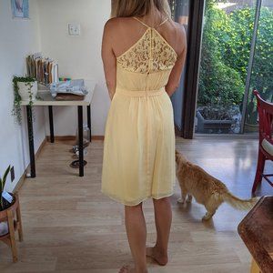 Skinny strap chiffon dress with lace back